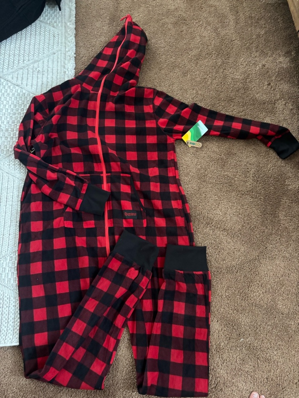Tipsy Elves Red and Black Buffalo Plaid Hooded Onesie